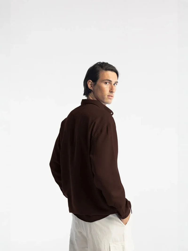 Giesto Mocha Brown GIESTO Oversized Button-Up Long Sleeve Shirt for Men | Best Price UAE